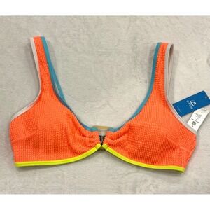 Cupshe Neon Orange Smocked Bikini Top Blue Lime Trim CAA12C5JO33KK Womens Large‎